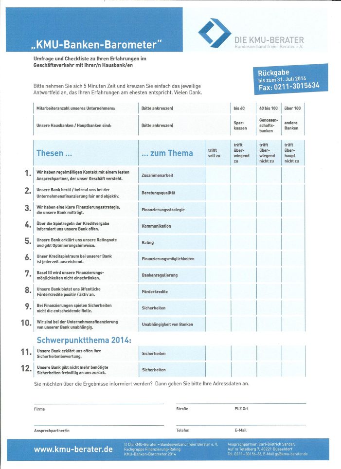 KMU-Banken-Barometer: Umfrage und Selbstcheck für Mittelständler
