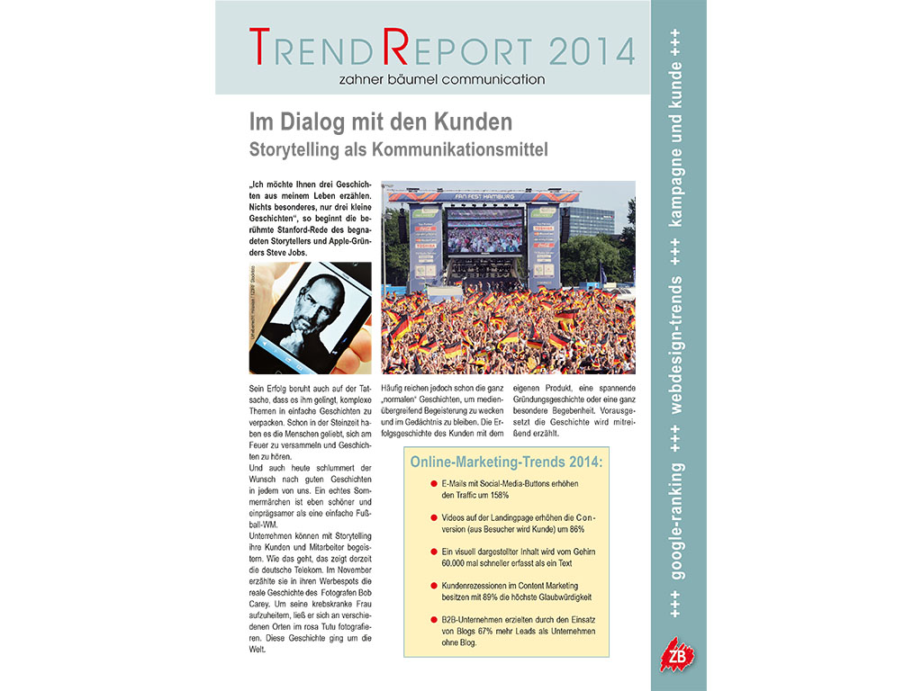 Zahner Bäumel Communication stellt Trend-Report 2014 vor: Storytelling ist das Erfolgsrezept im Content-Marketing