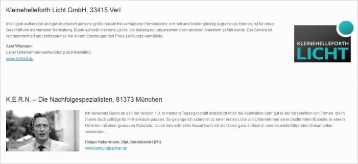 Benutzer-Feedback zu Busni.de fällt durchweg positiv aus