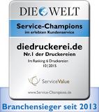 diedruckerei.de zum dritten Mal als?Service-Champion? ausgezeichnet