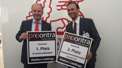 Top-Platzierungen bei der Umfrage Maklers Lieblinge 2015:
Gold und Silber für die Generali Versicherungen (FOTO)