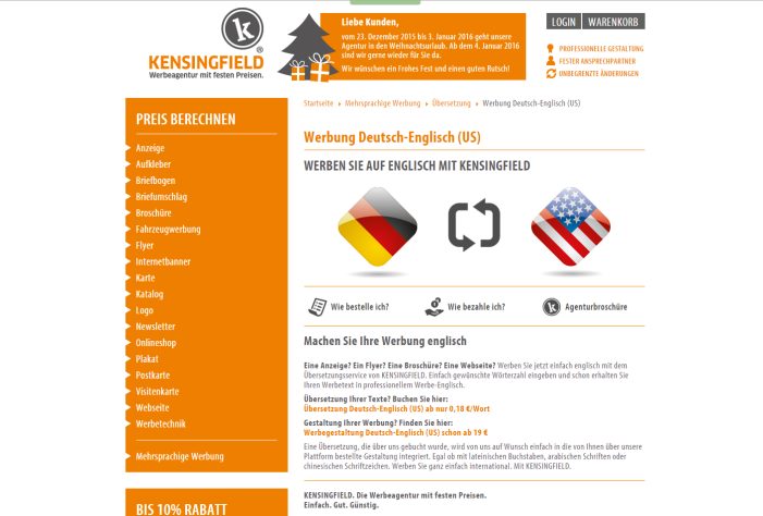 Werbung auf englisch (US)? Ja, bei KENSINGFIELD. Werbung auf englisch (US)? Ja, bei KENSINGFIELD.