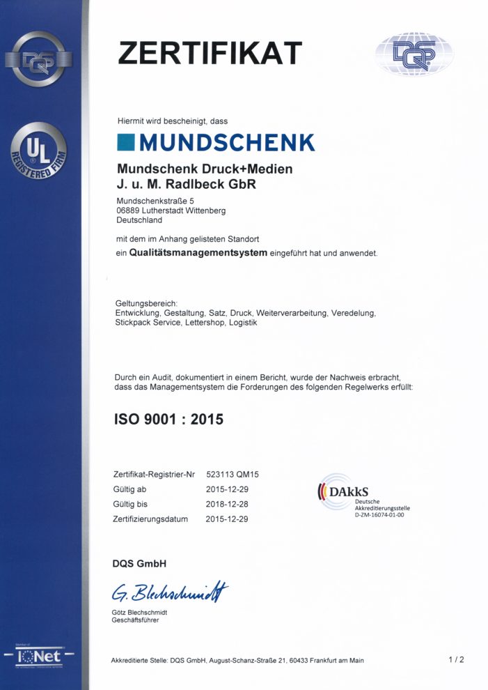 Mundschenk als erstes Druckereiunternehmen nach neuester Qualitätsnorm zertifiziert