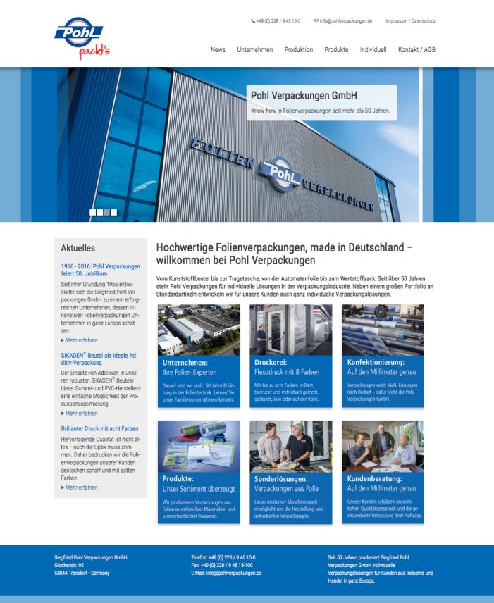 Pohl Verpackungen mit neuer Homepage: www.pohlverpackungen.de