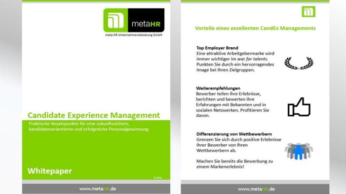 Bewerberorientierung als wichtiges Merkmal moderner Recruitingprozesse: meta HR veröffentlicht Candidate Experience Whitepaper Bewerberorientierung als wichtiges Merkmal moderner Recruitingprozesse: meta HR veröffentlicht Candidate Experience Whitepaper