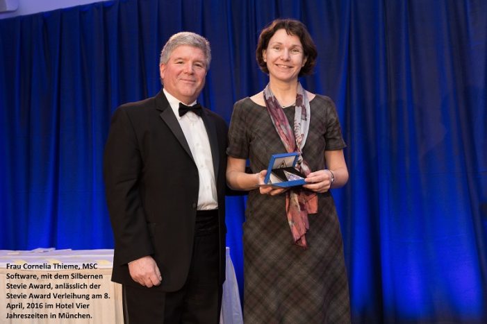 MSC Software gewinnt Silbernen German STEVIE® AWARD 2016 MSC Software gewinnt Silbernen German STEVIE® AWARD 2016