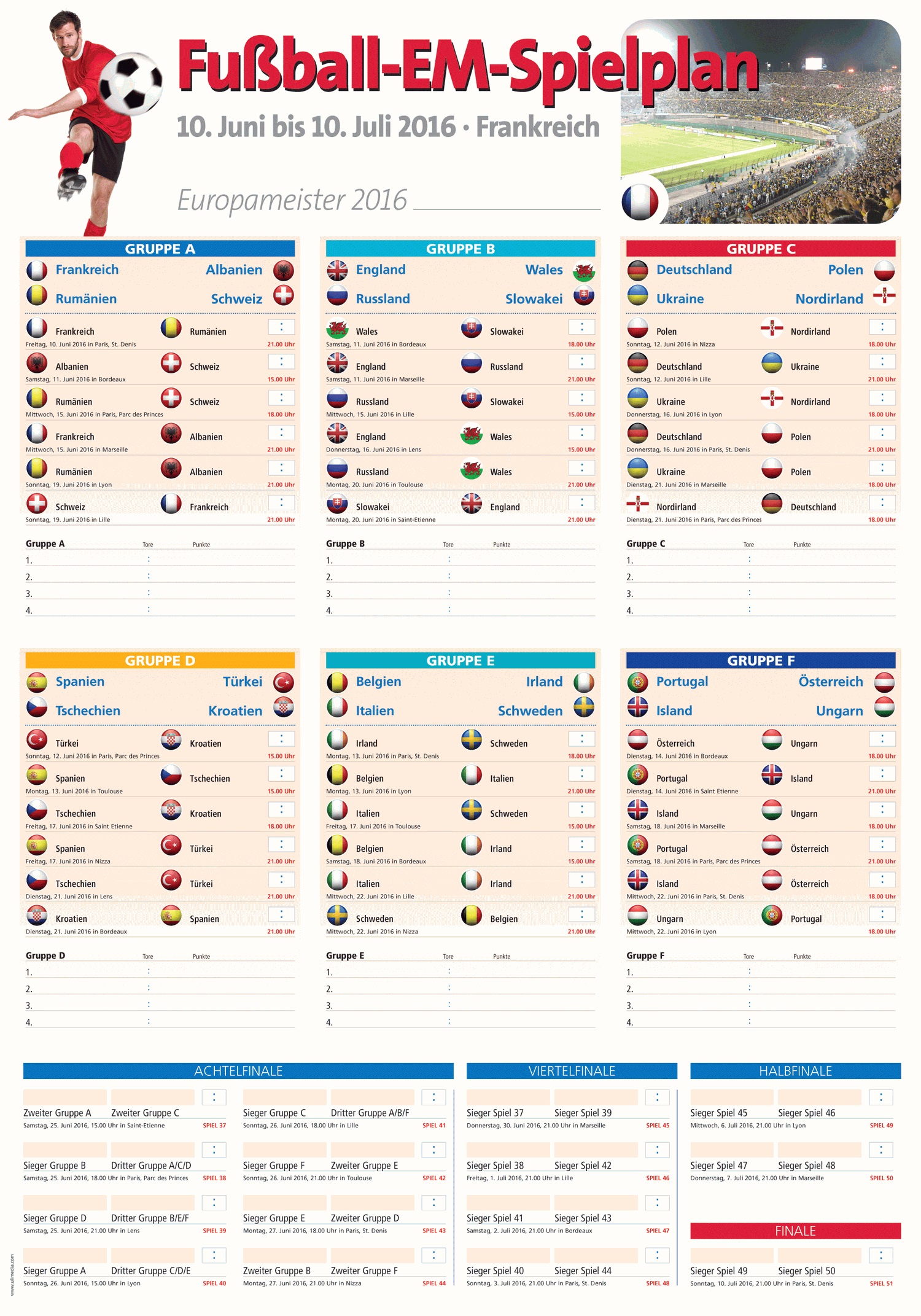 Der ultimative „XXL-Fußball-Europameisterschaft-Spielplaner 2016“