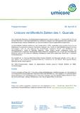Umicore veröffentlicht Zahlen des 1. Quartals