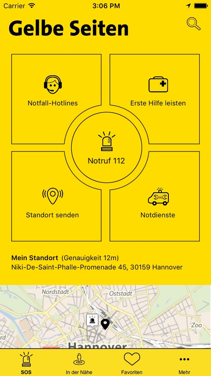 Schnelle Hilfe für kritische Situationen: Runderneuerte Notfall-App von Gelbe Seiten (FOTO)