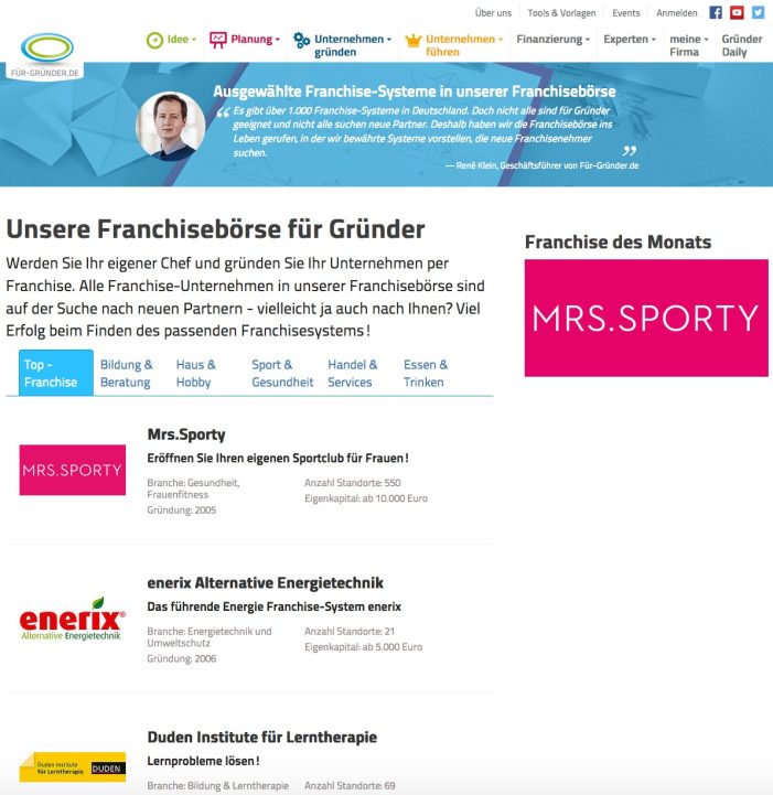Franchisebörse auf Für-Gründer.de gestartet