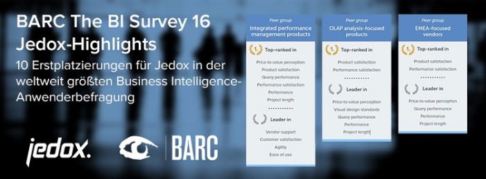 10 Erstplatzierungen für Jedox im BARC The BI Survey 16 10 Erstplatzierungen für Jedox im BARC The BI Survey 16