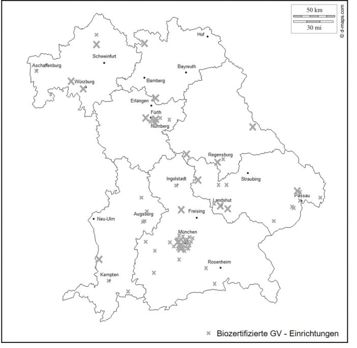 Studie zu bayerischen Bio-Produkten in der Gemeinschaftsverpflegung: Nord-Süd-Gefälle beim Bio-Einsatz in Kantinen und Großküchen Studie zu bayerischen Bio-Produkten in der Gemeinschaftsverpflegung: Nord-Süd-Gefälle beim Bio-Einsatz in Kantinen und Großküchen