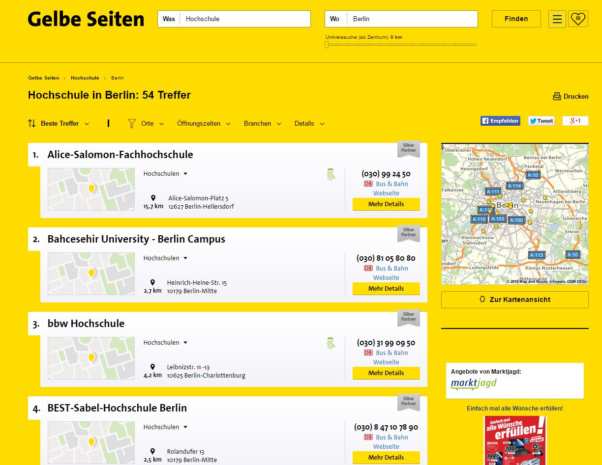 Mit der neuen Ergebnisliste von Gelbe Seiten noch schneller zum Ziel kommen