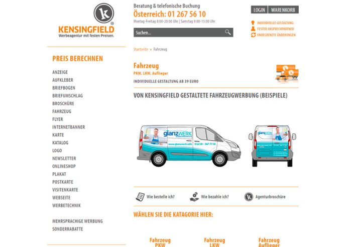 Kensingfield Werbeagentur: Fahrzeugwerbung zum Festpreis