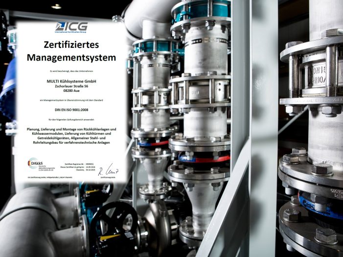 Multi Kühlsysteme GmbH: Kühlanlagen-Montage erneut mit DIN EN ISO 9001:2008 zertifiziert