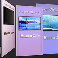 Monitor-Stele, das ist ein Monitor-Stand mit Werbefläche.