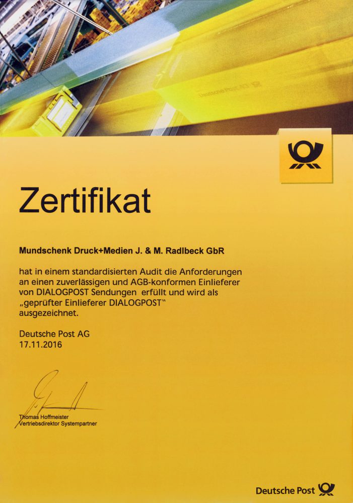 Dialog mit Mundschenk ist zertifiziert