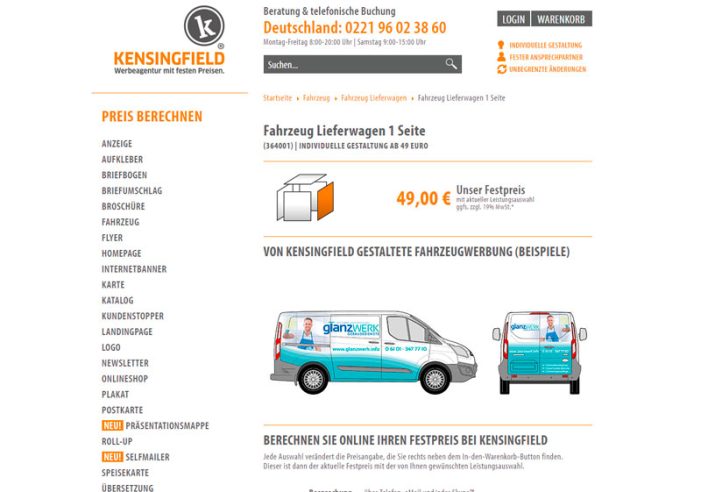 Bei Kensingfield: Fahrzeugwerbung Lieferwagen ab 49 Euro