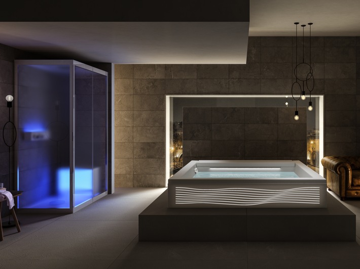 Designbadezimmer-Hersteller Teuco präsentiert neue Dampfdusche Stile und Whirlpoolwanne Seaside Luce auf der ISH in Frankfurt vom 14. bis 18. März 2017. Wellness& Gesundheit stehen im Mittelpunkt! (FOTO)