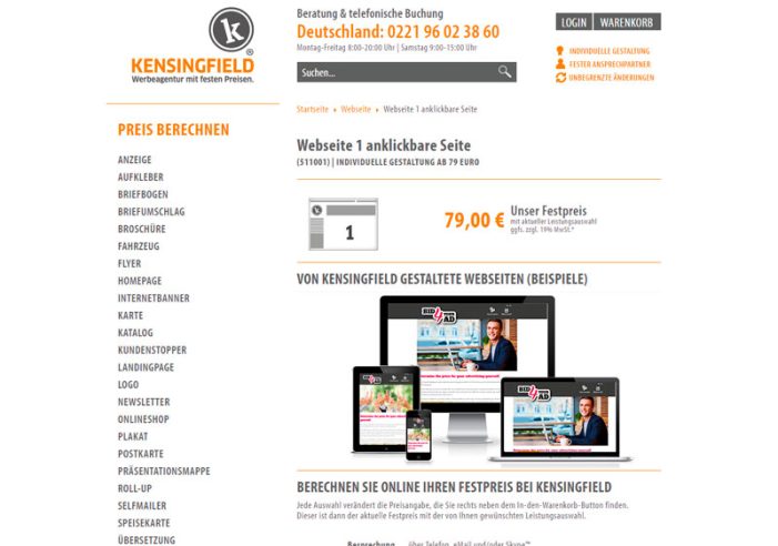 Bei Kensingfield: Webseite ab 79 Euro
