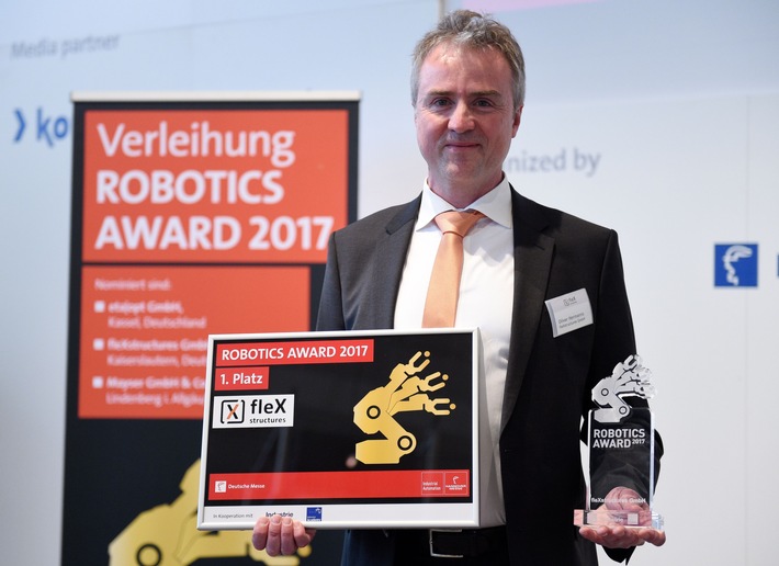 HANNOVER MESSE 2017 (Montag, 24., bis Freitag, 28. April): fleXstructures GmbH gewinnt ROBOTICS AWARD 2017 (FOTO)