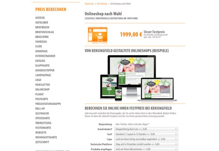 Onlineshop nach Wahl – Gestaltung ab 1999 Euro