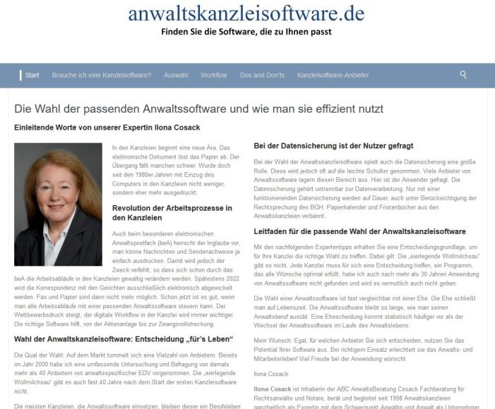 Anwaltskanzleisoftware.de geht heute online