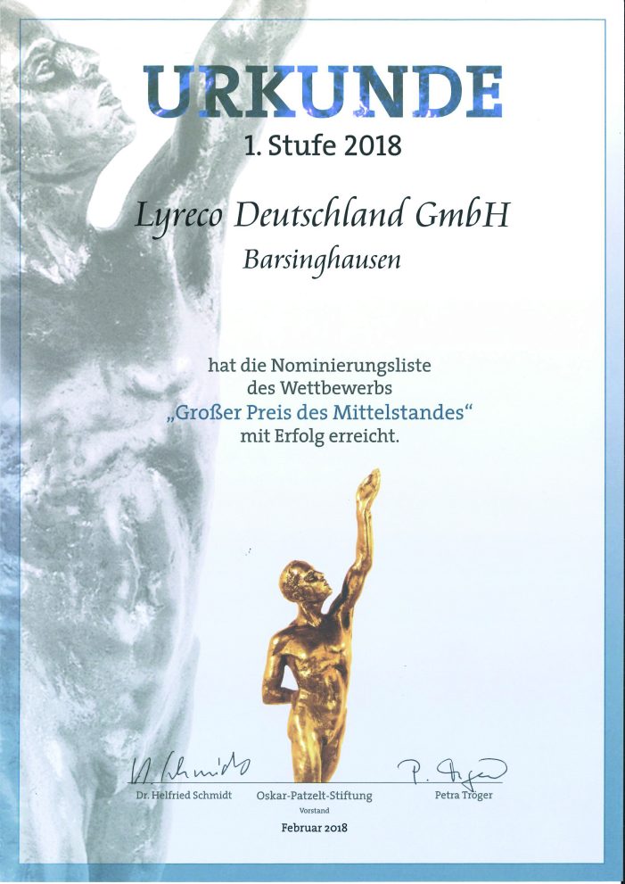 Lyreco ist zum „Großen Preis des Mittelstandes nominiert“