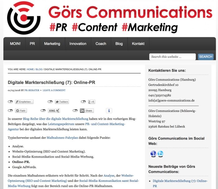 Görs Communications Blog Serie Digitale Markterschließung – Teil 7: Online-PR