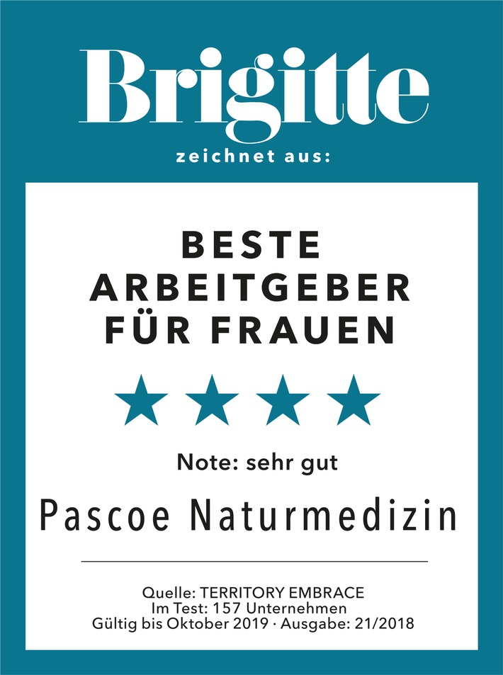 „Beste Arbeitgeber für Frauen“ – Pascoe Naturmedizin von der Frauenzeitschrift BRIGITTE ausgezeichnet (FOTO)