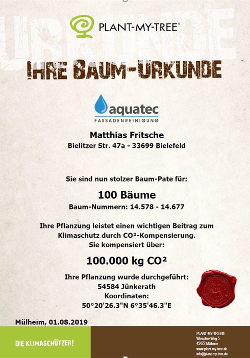 aquatec wird Klimaschutz-Partner von Plant-my-Tree – für jeden Kunden wird ein Baum gepflanzt