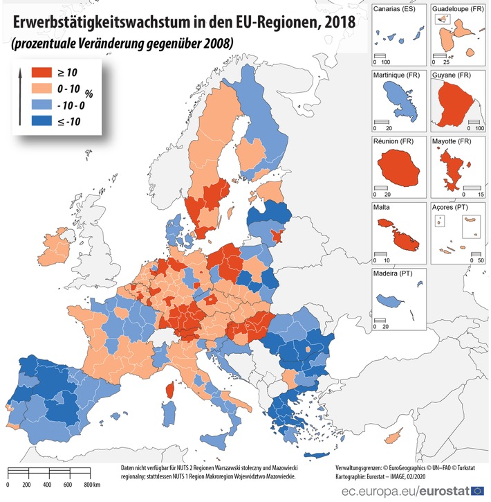 Erwerbstätigkeit in den EU-Regionen: Die Erwerbstätigkeit nahm 2018 in neun von zehn EU-Regionen zu (FOTO)