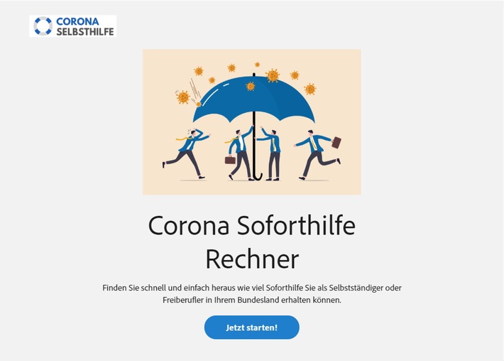 Corona Soforthilfe nach 3 Klicks? Neuer Online-Rechner bietet Selbstständigen Orientierung (FOTO)