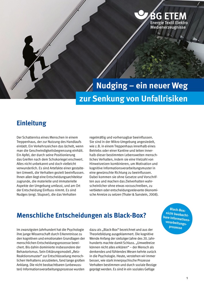 Nudging im Arbeitsschutz: Kostenfreies Whitepaper der BG ETEM (FOTO)