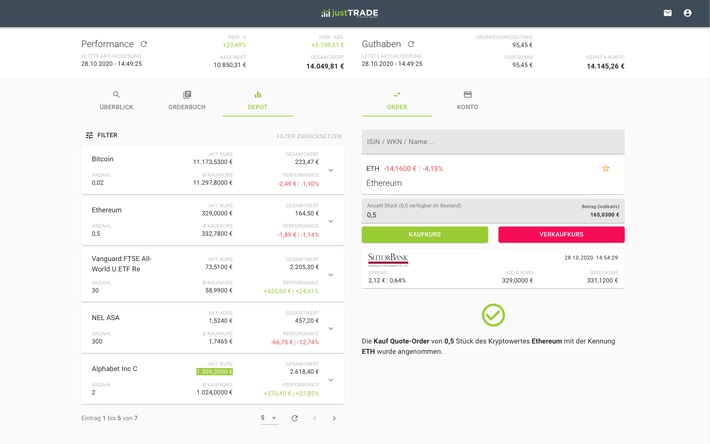 Innovation im Online-Brokerage: justTRADE bietet als erster deutscher Online-Broker Wertpapier- und Kryptohandel aus einem Depot an (FOTO)