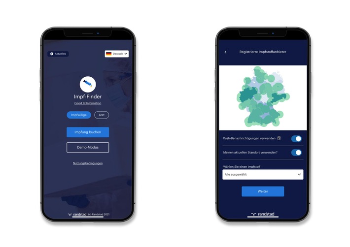 Impf-Finder: App-Updates für noch effektivere Nutzung / Push-Nachricht und Übersichtskarte informieren über Impfmöglichkeiten (FOTO)
