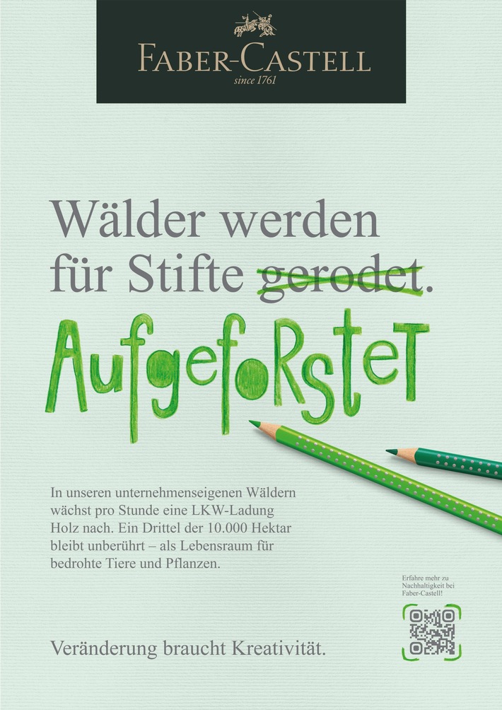 Faber-Castell startet internationale Kampagne zur Nachhaltigkeitskommunikation /Ökologische Führungsrolle des Unternehmens soll global sichtbar werden (FOTO)