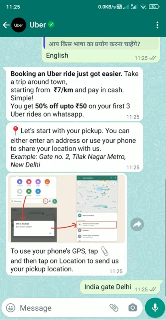 Uber-Fahrt per WhatsApp buchen