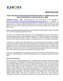 Karora Announces Record Annual Gold Production of 133,836 ounces and Record Gold Sales of 132,047 ounces in 2022