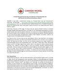 Canada Nickel gibt die Ernennung eines Beraters für Projektschulden und  gibt aktuelle Unternehmensinformationen bekannt