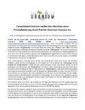 Consolidated Uranium meldet den Abschluss einer Privatplatzierung durch Premier American Uranium Inc. Consolidated Uranium meldet den Abschluss einer Privatplatzierung durch Premier American Uranium Inc.