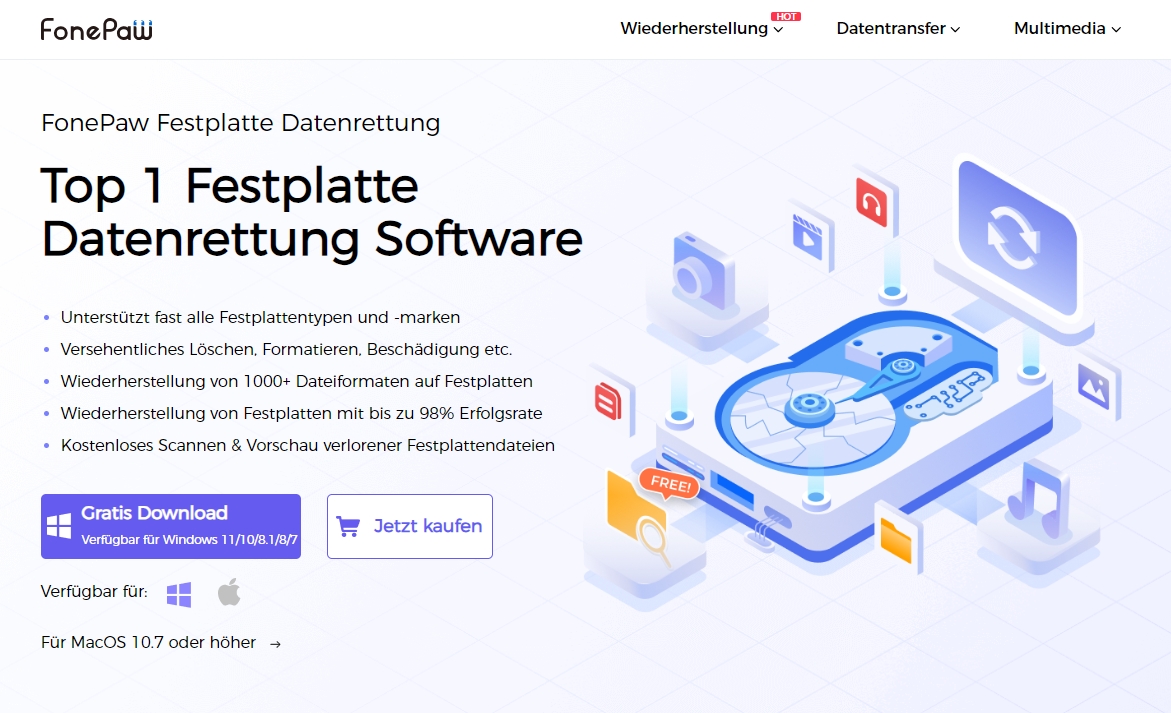 FonePaw Festplatte Datenrettung – Datenrettung mit einem Klick