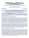 Mawson gibt Stichtag und wirksamwerden der Ausgliederung der Uran-Aktiva und des SXG Scheme of Arrangement bekannt Mawson gibt Stichtag und wirksamwerden der Ausgliederung der Uran-Aktiva und des SXG Scheme of Arrangement bekannt