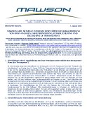 Mawson gibt aktuelle Informationenüber die Ausgliederung von Uran-anlagen, Namensänderung, Konsolidierung und SXG Scheme of Arrangement