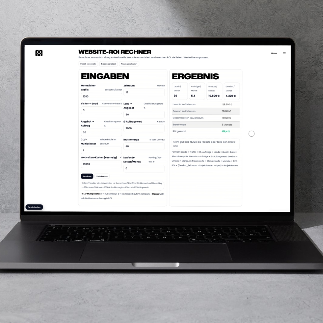 StudioWILS veröffentlicht kostenlosen Website-ROI-Rechner StudioWILS veröffentlicht kostenlosen Website-ROI-Rechner