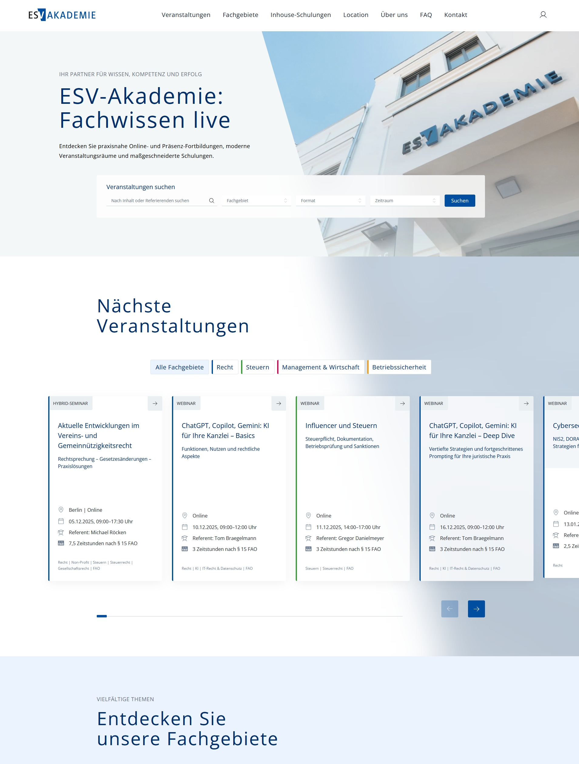 Neuer Webauftritt der ESV-Akademie