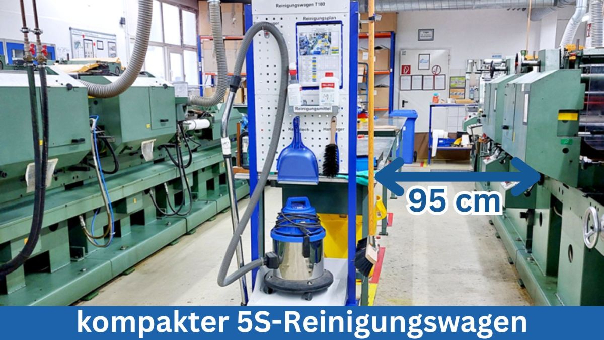 Kein Platz an der Wand? Dann kommt der 5S-Reinigungswagen eben mit zur Maschine!