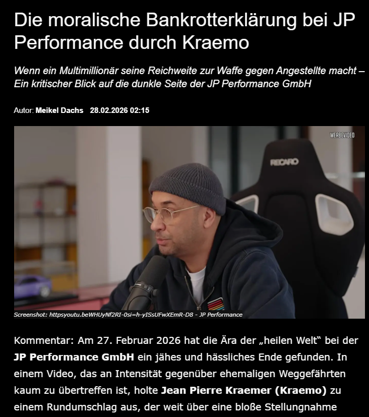 Die moralische Bankrotterklärung bei JP Performance durch Kraemo
