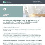 FernstudiumCheck-Award 2026: BTB erneut zu einer der beliebtesten Fernschulen Deutschlands gekürt