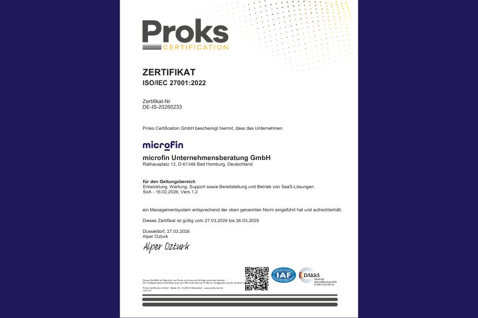 microfin erfolgreich nach ISO/IEC-27001-zertifiziert